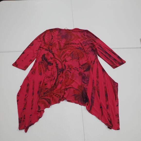 Soft Surroundings Top Womens XL Red Floral Paisley Open Front Asummetric - Picture 2 of 6
